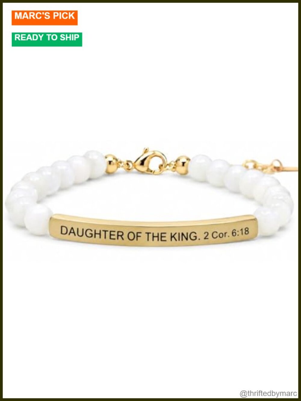 Christian Bracelet Natural Mother of Pearl Stainless Steel Adjustable Stretch